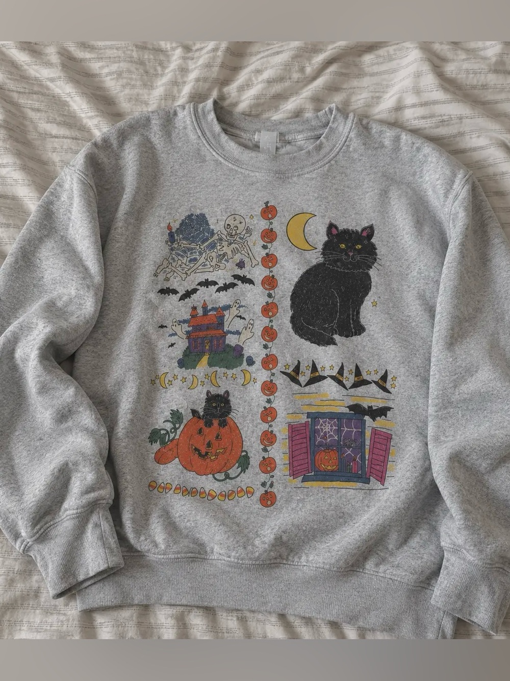 Black Cat Pumpkin Ghost Retro Spooky Halloween Sweatshirt - Sport Gray